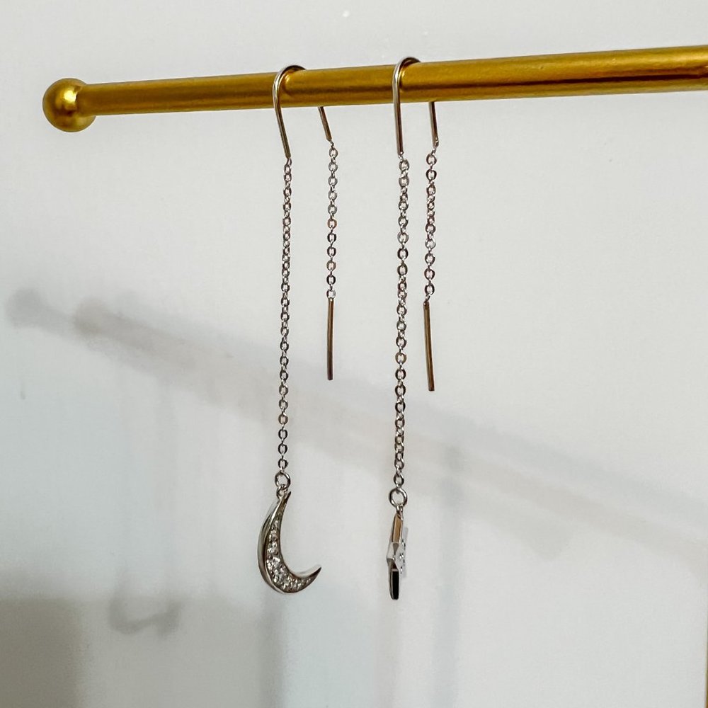 Crescent Moon & Star Drop Earrings, Night Sky Drop Earrings, Bridesmaid Jewelry - Picture 11 of 12